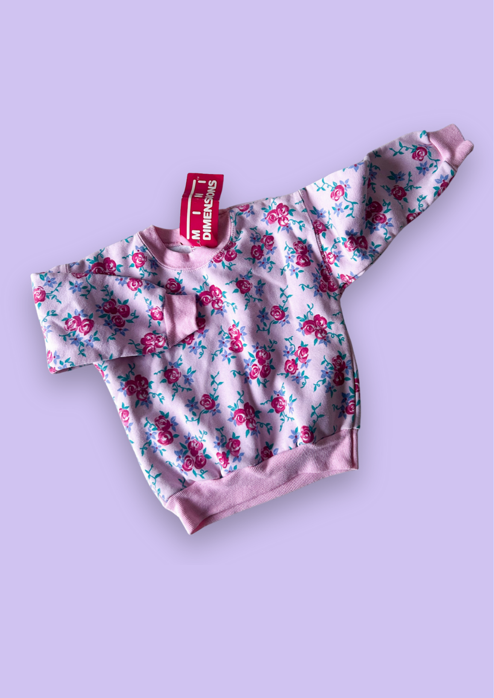 Vintage Pink Floral Sweatshirt, approx 2-3 years