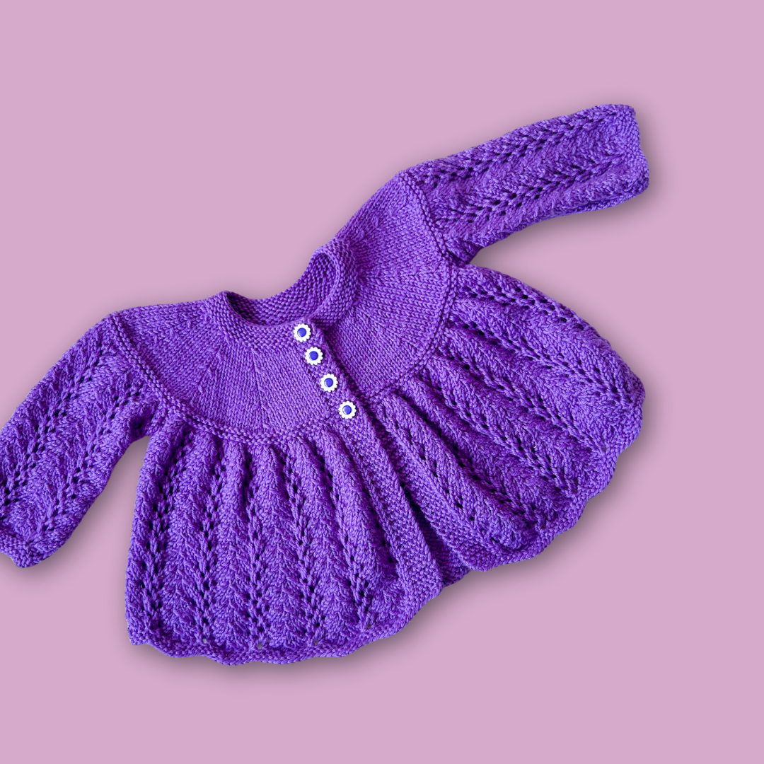 Hand Knitted Purple Swing Cardi, approx 1-2 years