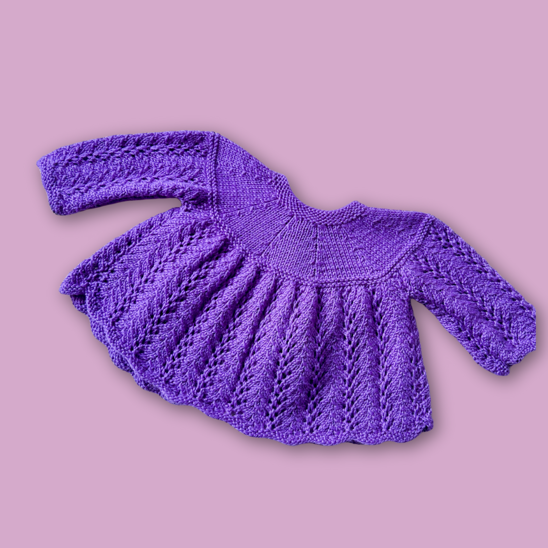 Hand Knitted Purple Swing Cardi, approx 1-2 years