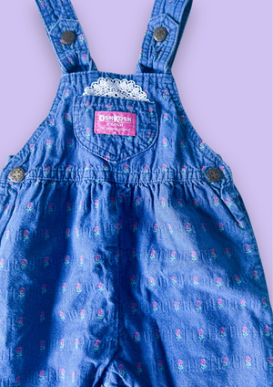 Vintage OshKosh Bow Back Rose Dungarees, approx 18 months