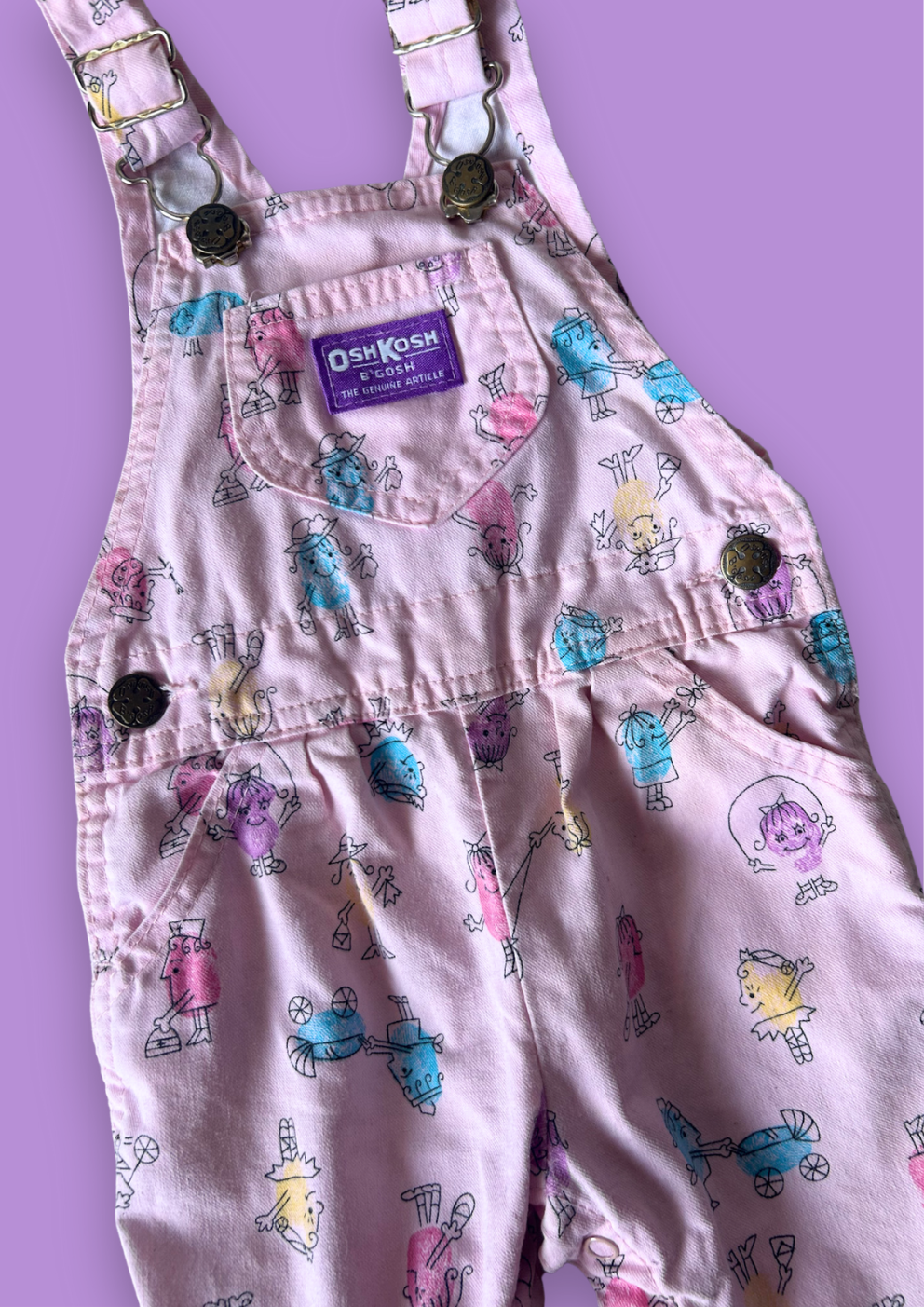 Vintage OshKosh Happy Thumb Print Dungarees, approx 6-12m