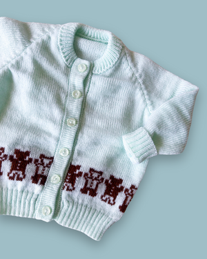 Hand Knit Bear Design Cardigan, approx 2-3 years