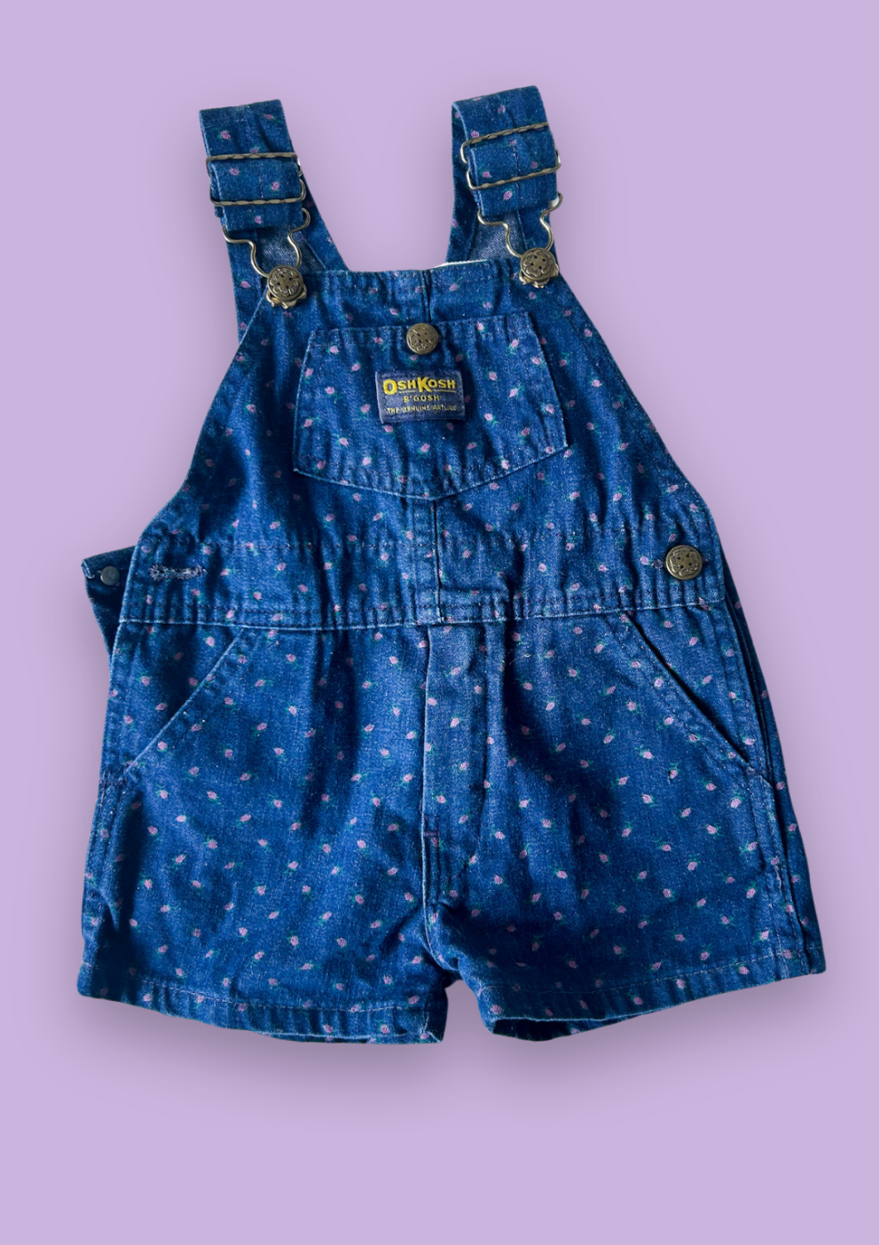 Vintage OshKosh Flower Print Shortalls, approx 2-3 years