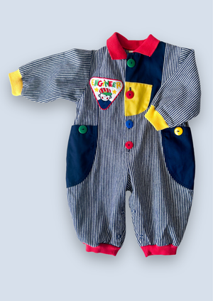 Vintage Hickory Stripe Primary Colour Romper, approx 12m