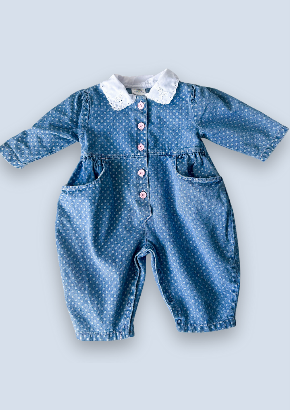 Vintage Polkadot Denim Romper, approx 12m