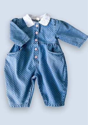 Vintage Polkadot Denim Romper, approx 12m