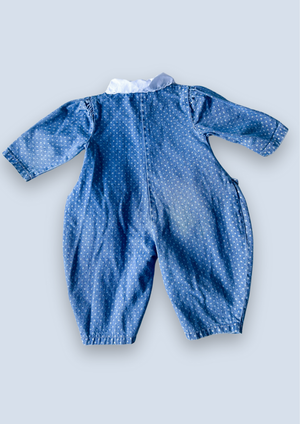 Vintage Polkadot Denim Romper, approx 12m