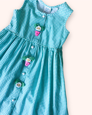 Vintage Gingham Flower Pot Dress, approx 5 years