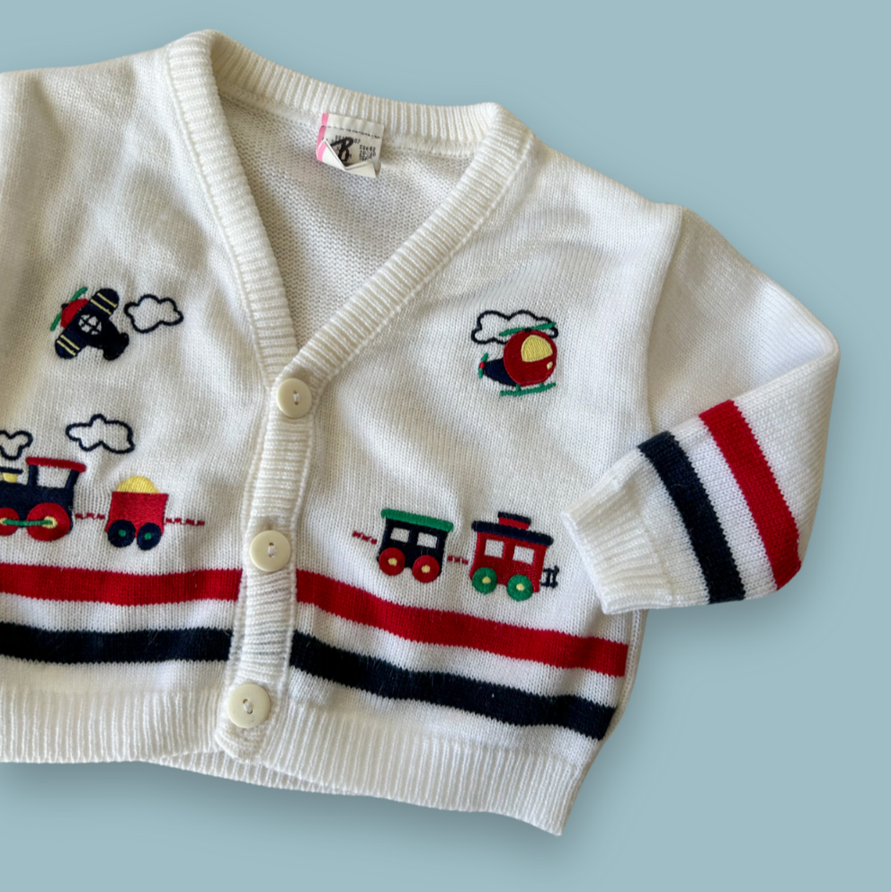 Vintage Transport Cardigan, approx 6-12 months