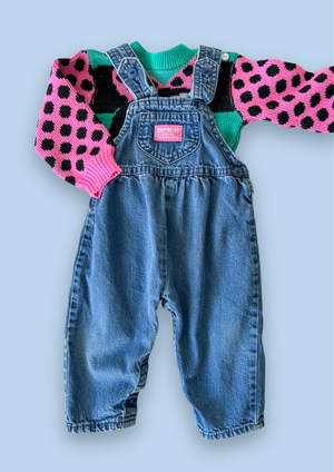 Vintage OshKosh Bow Back Denim Dungarees, approx 12 months