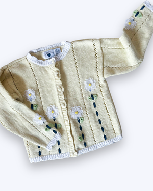 Vintage Flower Applique Knit Cardi, approx 6 years