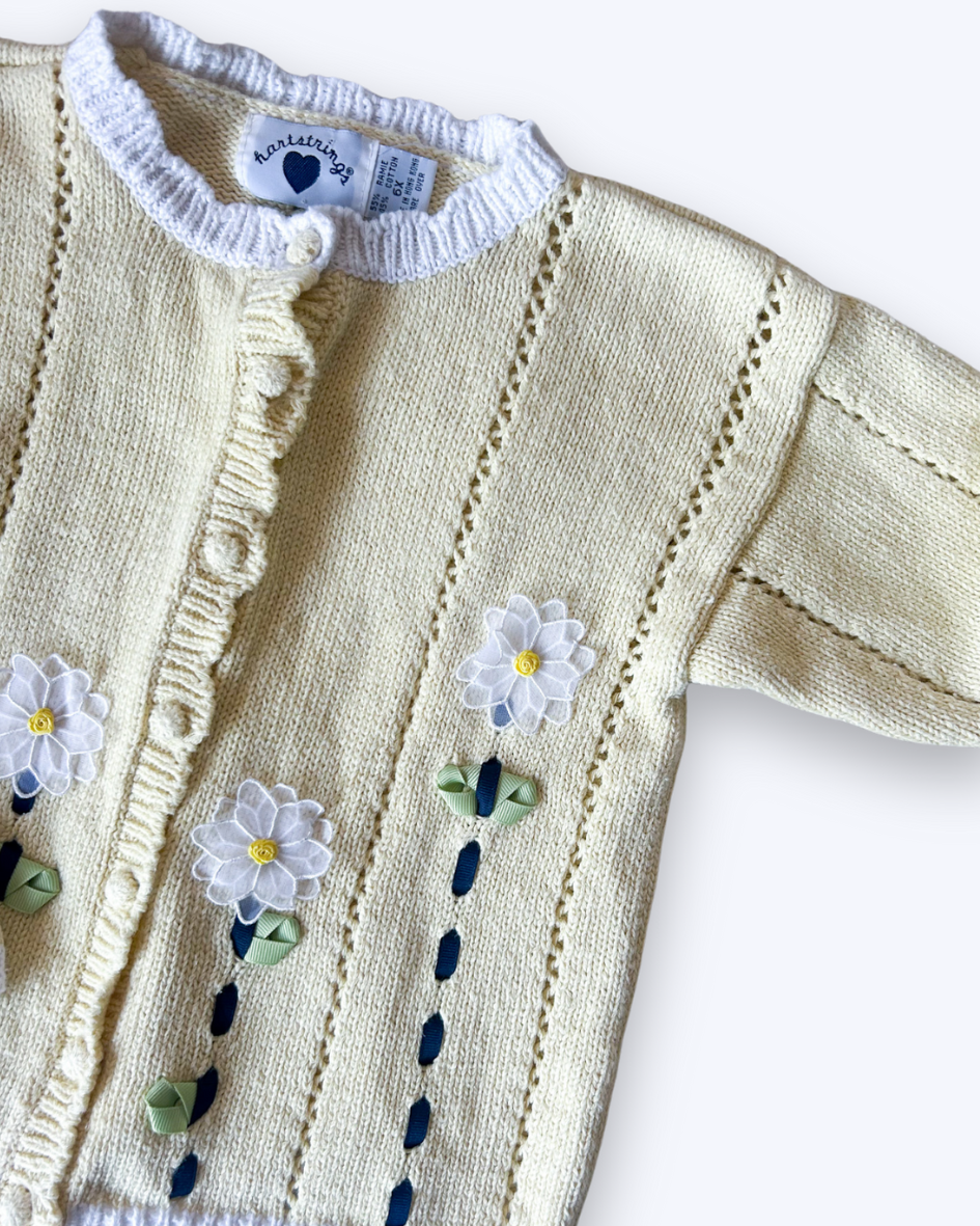 Vintage Flower Applique Knit Cardi, approx 6 years