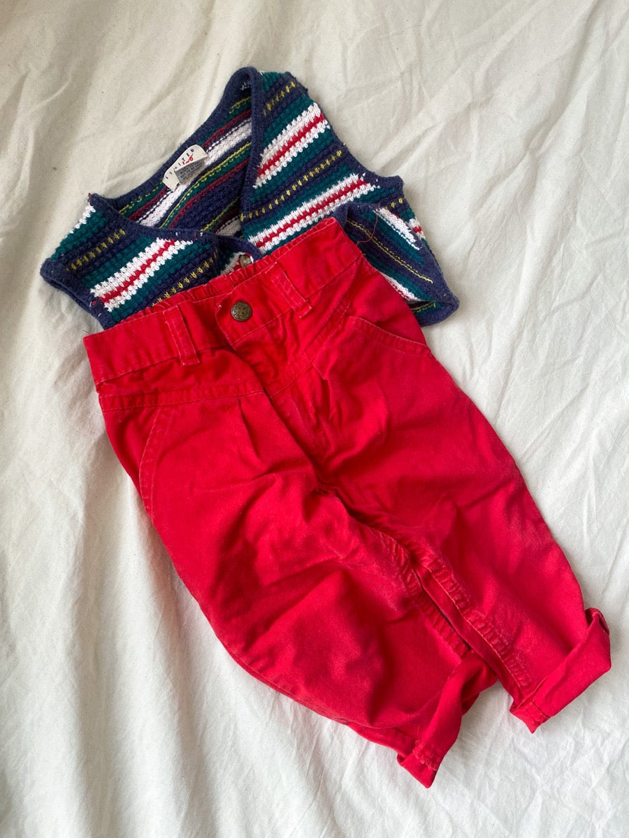 Vintage OshKosh Red Jeans, approx 2-3 years