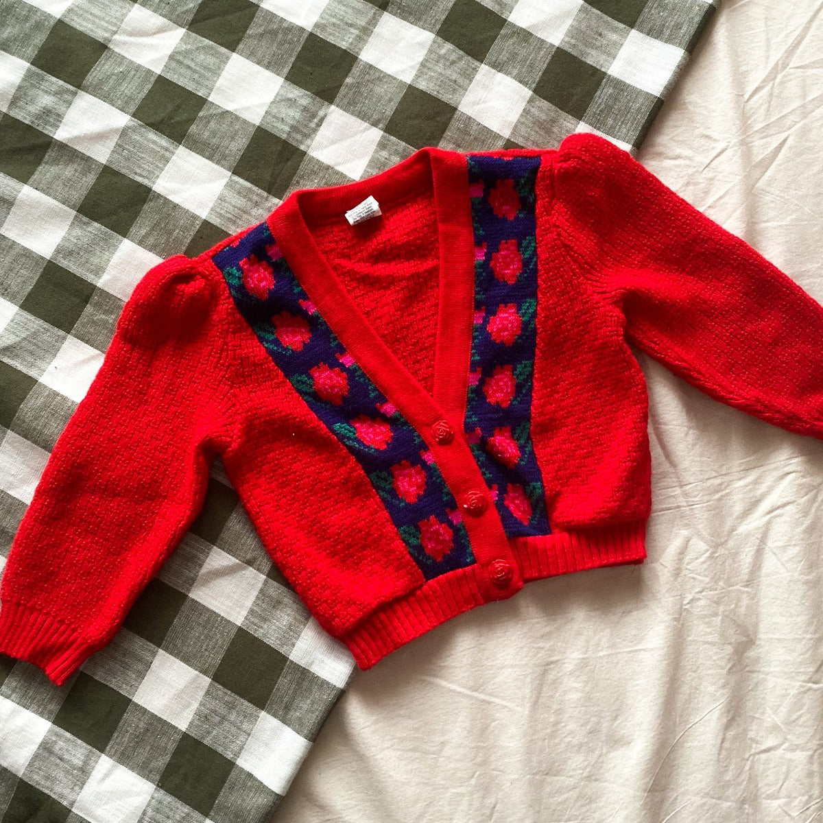 Vintage Rose Knit Cardi, approx 2-4 years