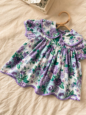 Vintage Purple Floral Dress, approx 12-18+ months